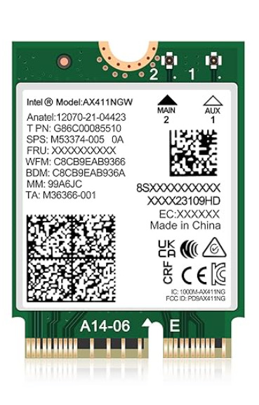 WiFi 6E Wireless Card Intel AX411 NGW. Bluetooth 5.3, Tri-Band 5400Mbps