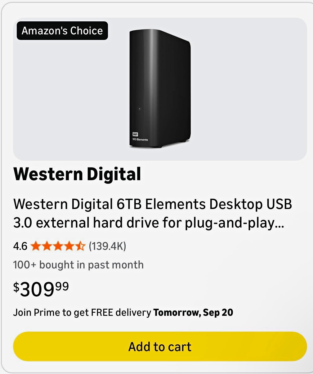 Western Digital WD Elements 6TB USB 3.0 Desktop External HDD, Black