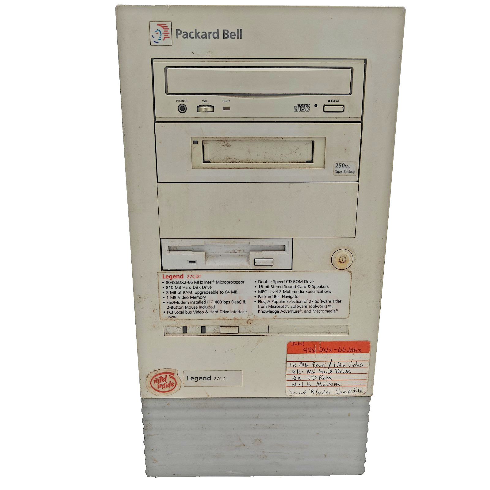 VTG Packard Bell A940-TWR Intel Pentium 133 MHz 16 MB Desktop Tape Backup Tested