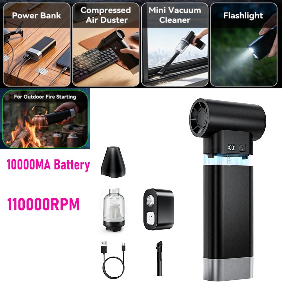 Multif Electric Air Duster Blower Fan Vacuum Cleaner 10000MA for PC Car Camping