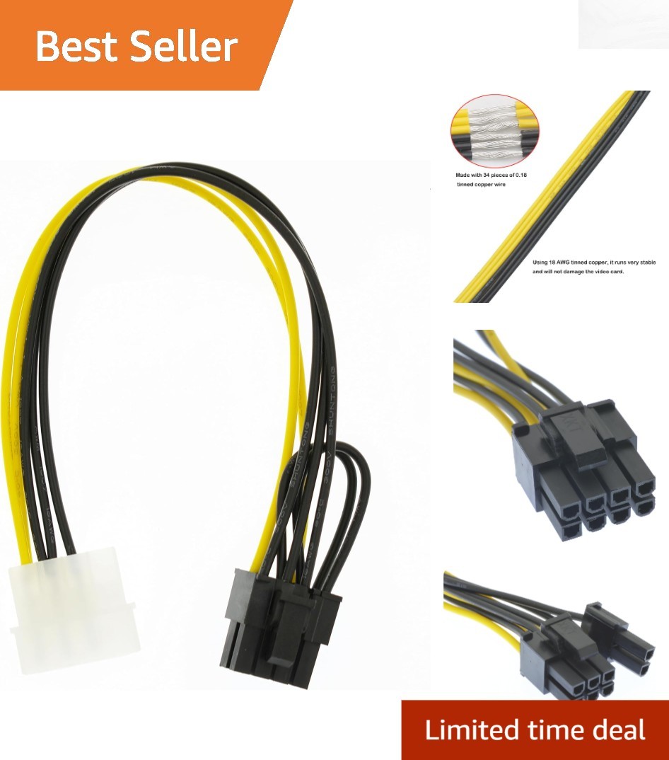 Versatile 4 Pin Molex to 8 Pin GPU Power Cable Compatible with Major Brands