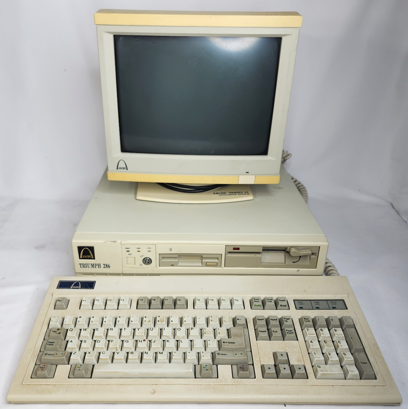 Arche Triumph 286 PC System & Space Invader Keyboard Matching Set Rare Vintage
