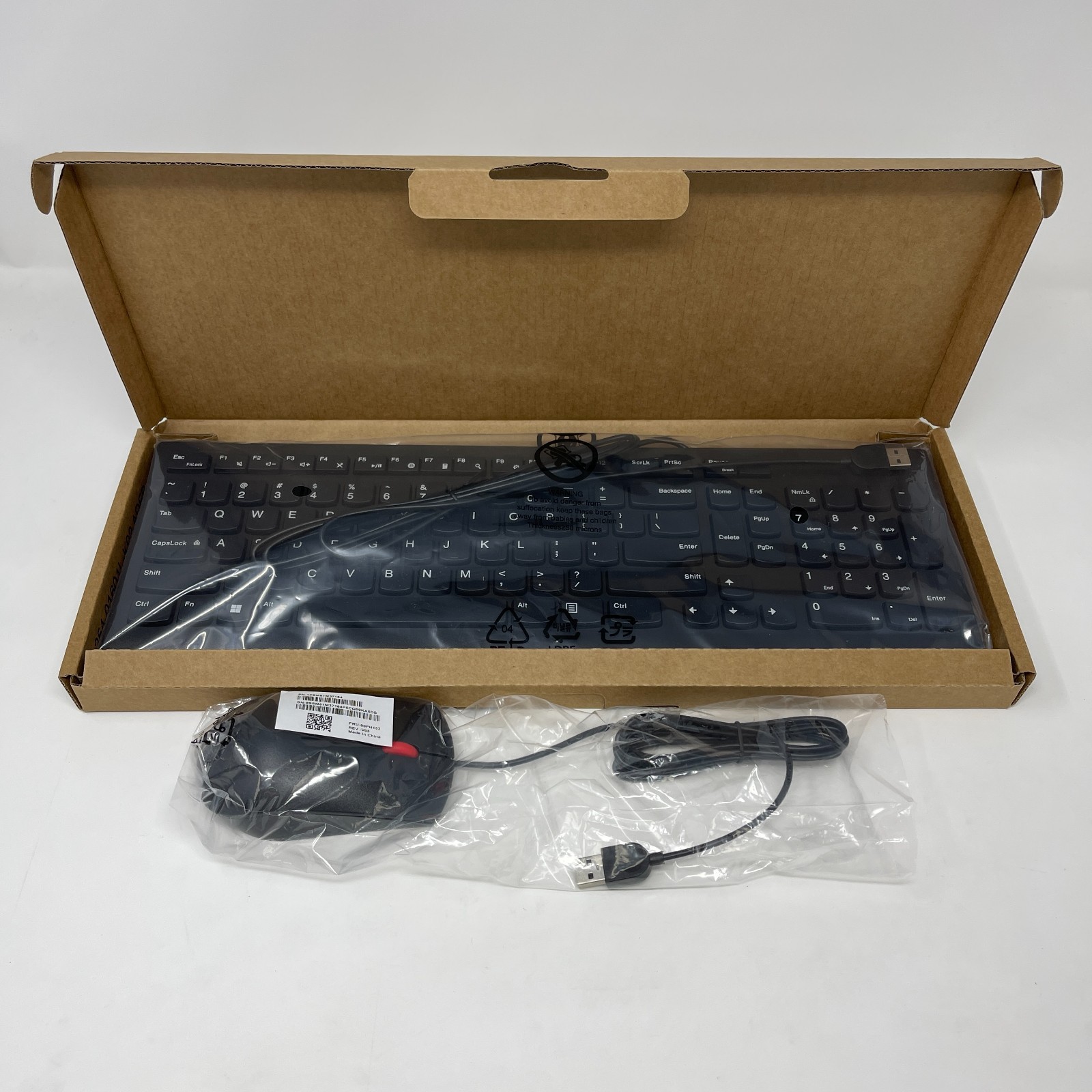 Lenovo USB Keyboard WIRED USB US English KU-1601 with Lenovo Mouse set Brand New