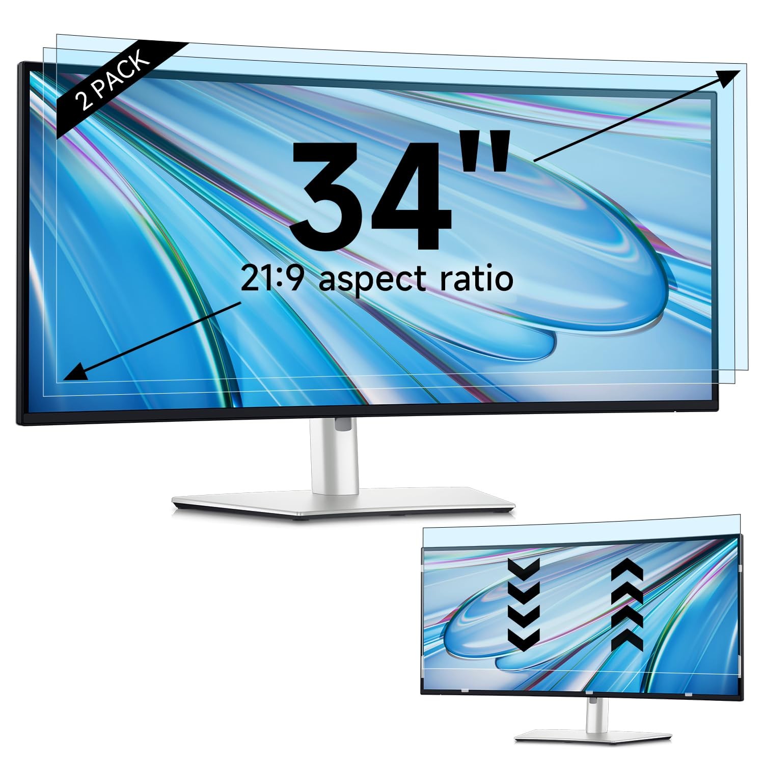 IPROKKO 2 Pack 34 inch Anti-Blue Light Monitor Screen 2pcs 34inch 21:9, White