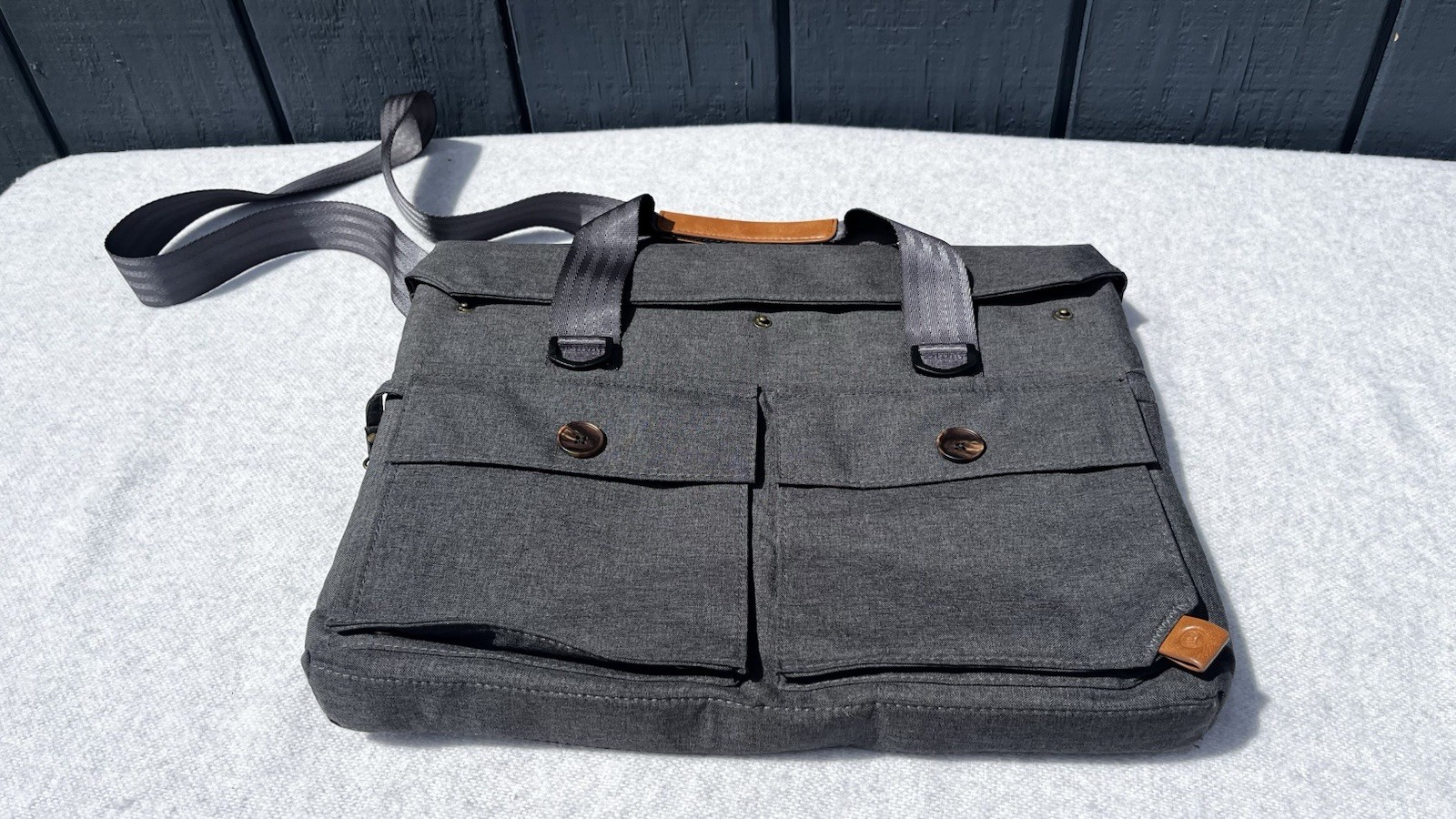 PKG Gray Canvas Shoulder Messenger Bag for 15" Laptop, Padded, Partitions