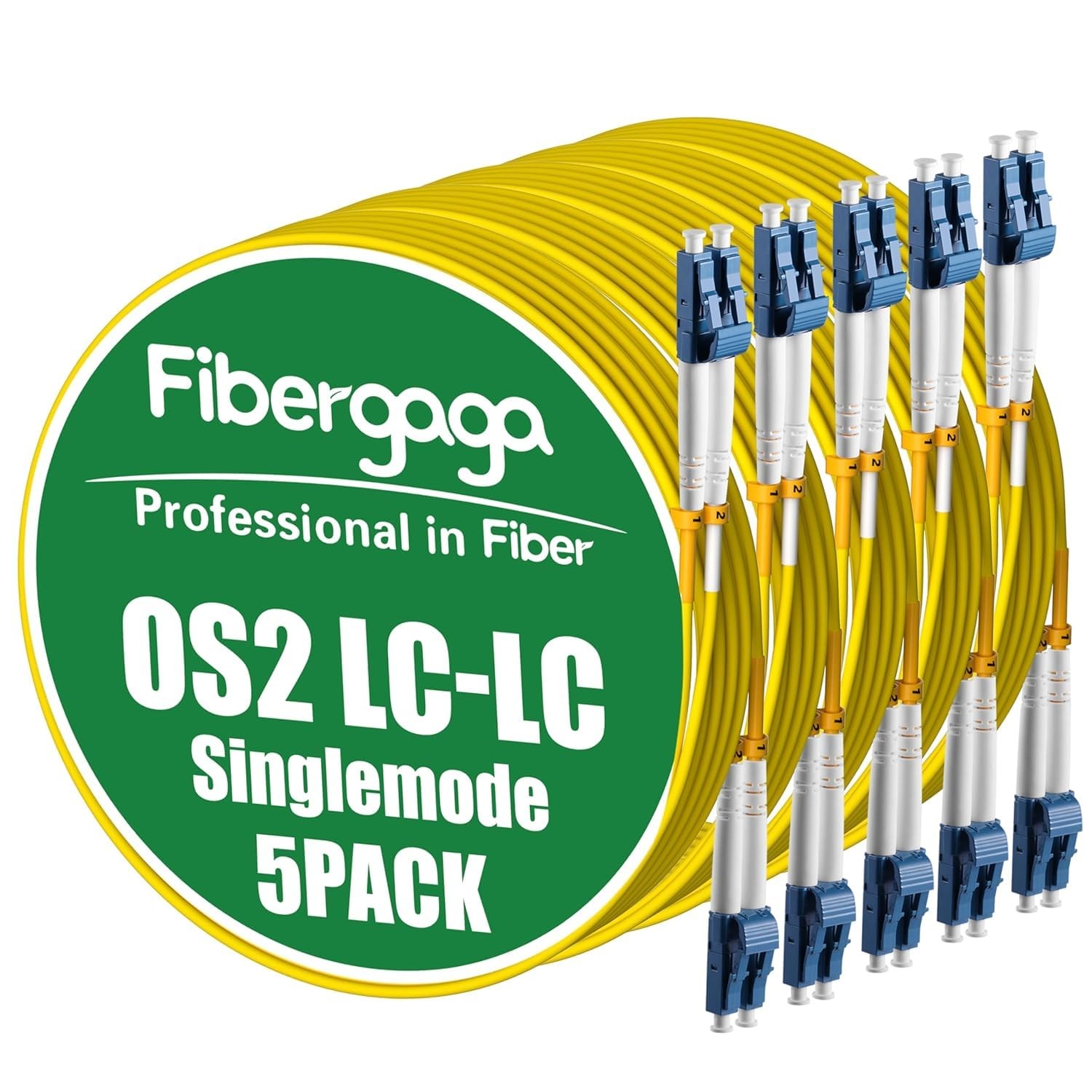 Fibergaga®OS2 LC to LC Fiber Patch Cable Single Mode 15M(50ft), 5Pack | Fiber...