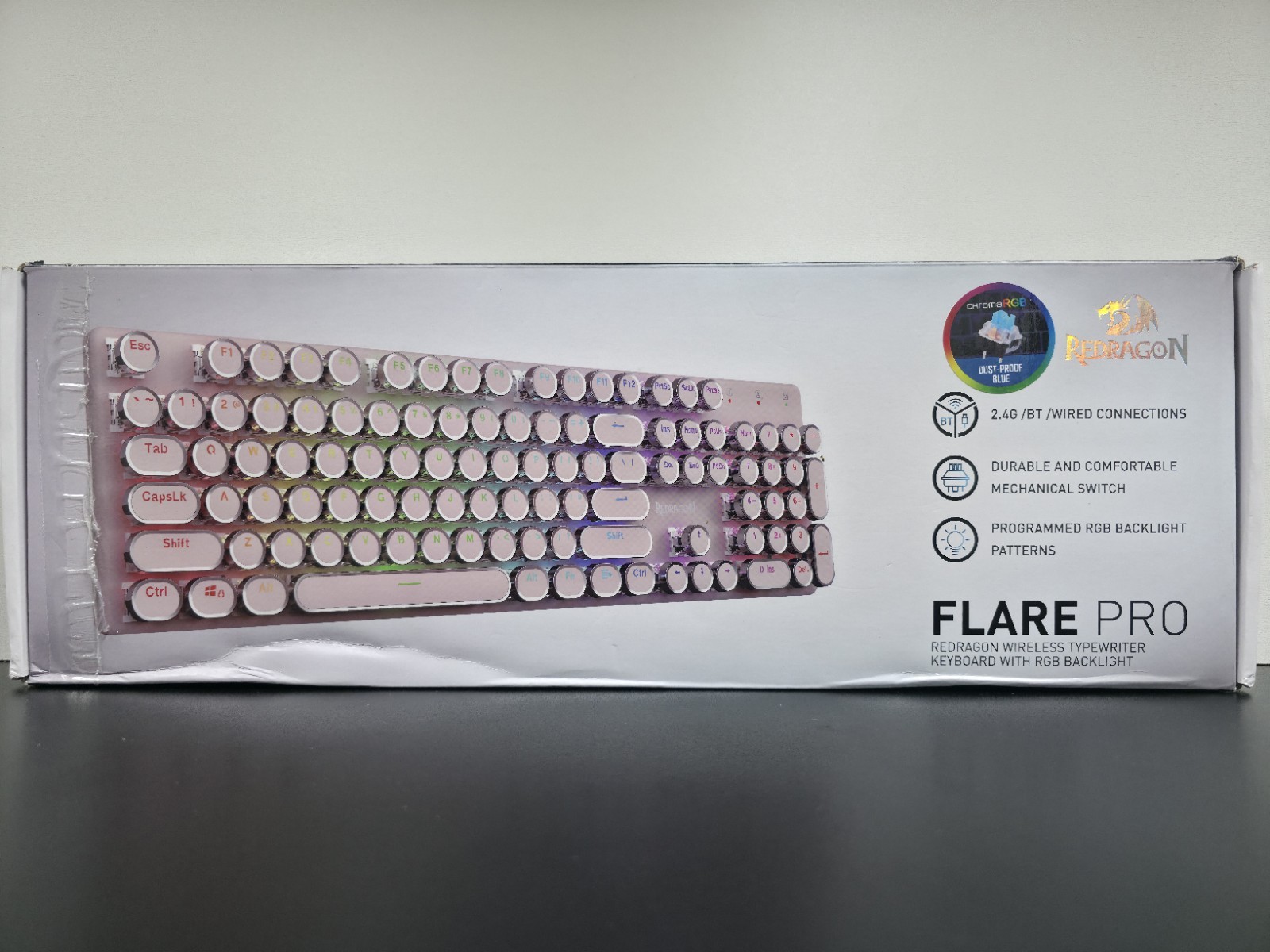 Redragon K710P Flare Pro Wireless Typewriter RGB Keyboard Pink NEW/OPEN BOX