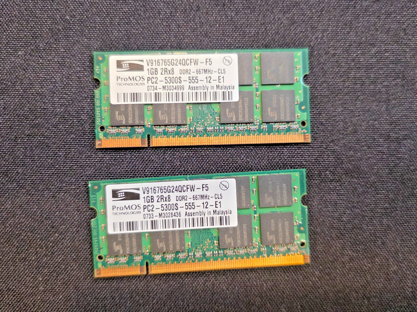 ProMOS 2GB (2x1GB) 2RX8 PC2-5300S DDR2-667 200-PIN SODIMM V916765G24QCFW-F5