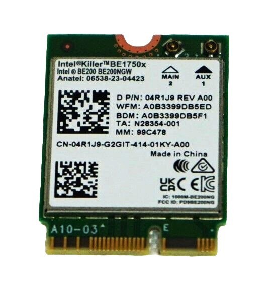 Network card Intel Killer BE1750x Wi-Fi 7 802.11be Bluetooth 5.4 laptop 4R1J9