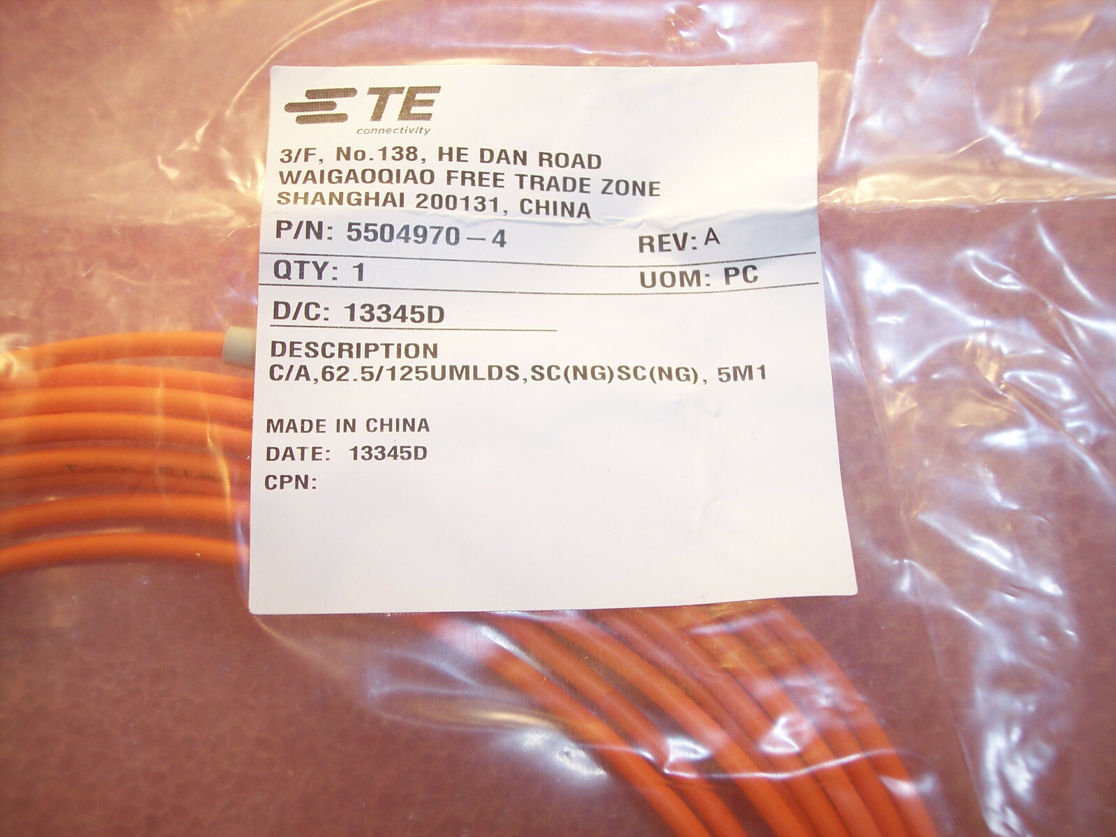 QTY (1) 5504970-4 TYCO SC-SC MULTIMODE FIBER OPTIC CABLE 5 METER ROHS