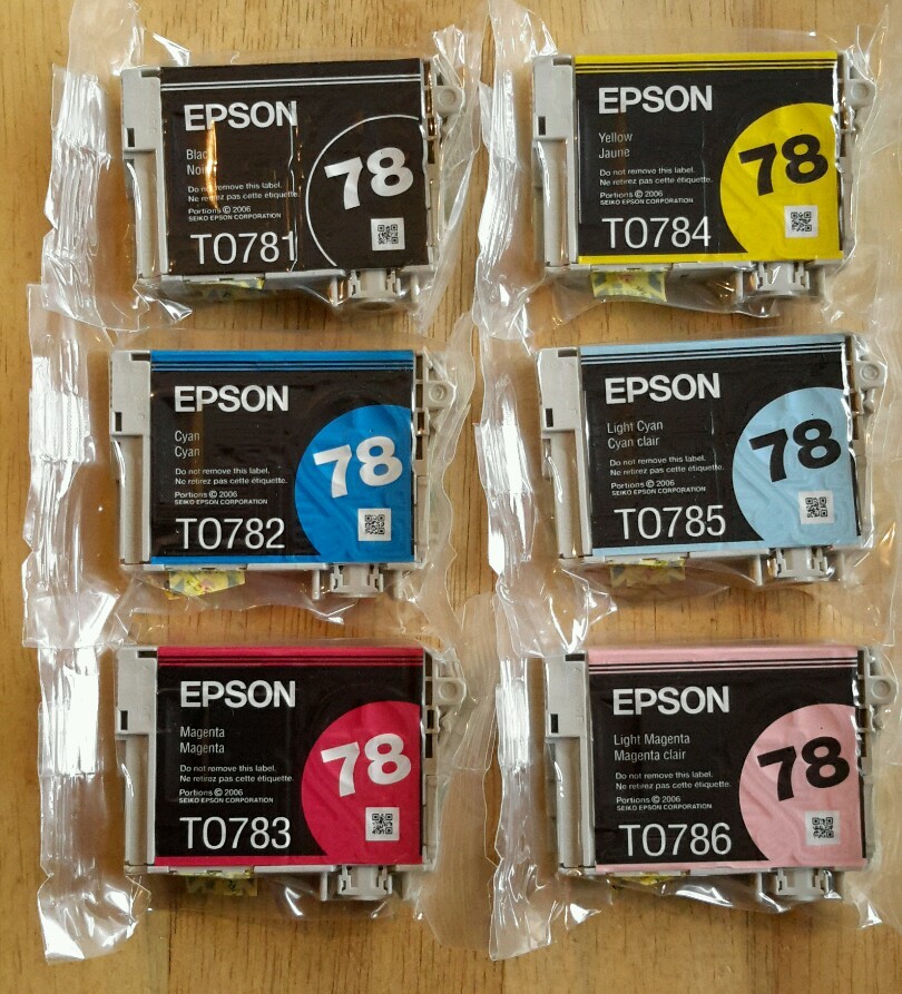 Set 6 Genuine Epson 78 Ink T0781 Black T078920 C (T0782-T0784-T0786)_Fit 77 inks