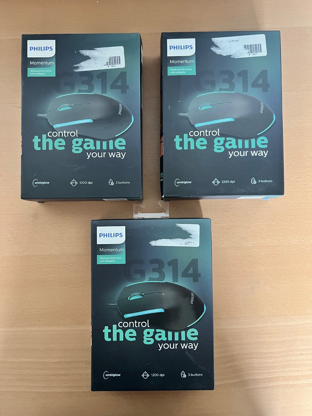 Lot of 3 Philips Momentum Wired 3-Button Gaming Mouse with LED Backlight SPK9314