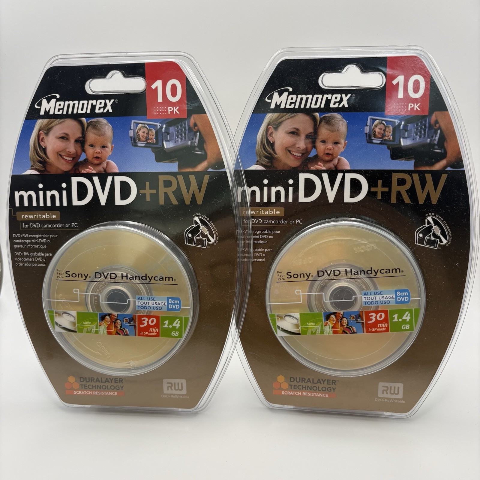 Lot of 2 Memorex Mini DVD+RW 10 Pack 1.4GB 30 Min Sealed 8cm DVD Camcorder Discs