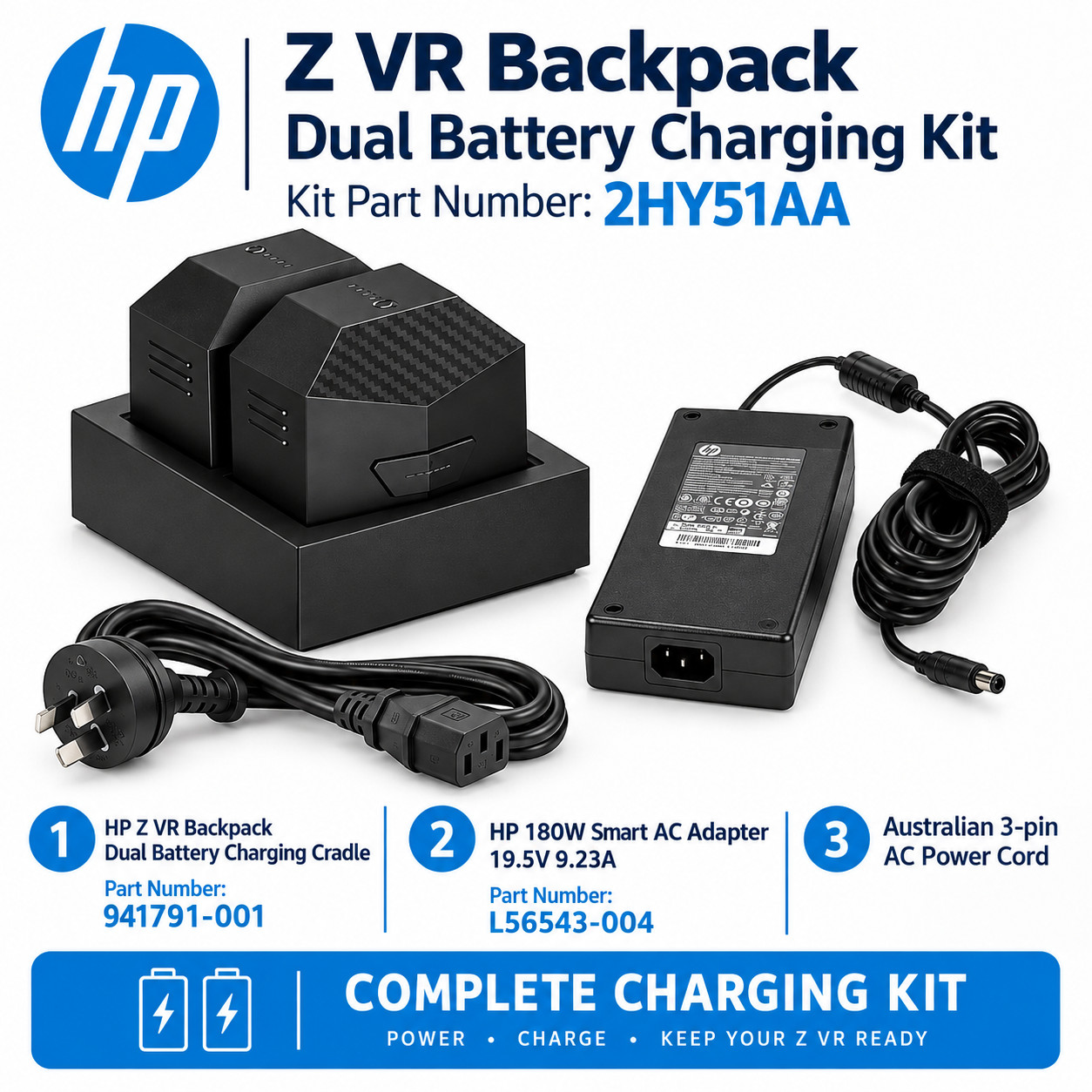 [2 PACK] NEW HP Z VR Backpack Battery Charger 2HY51AA Dual Cradle + 180W Adapter