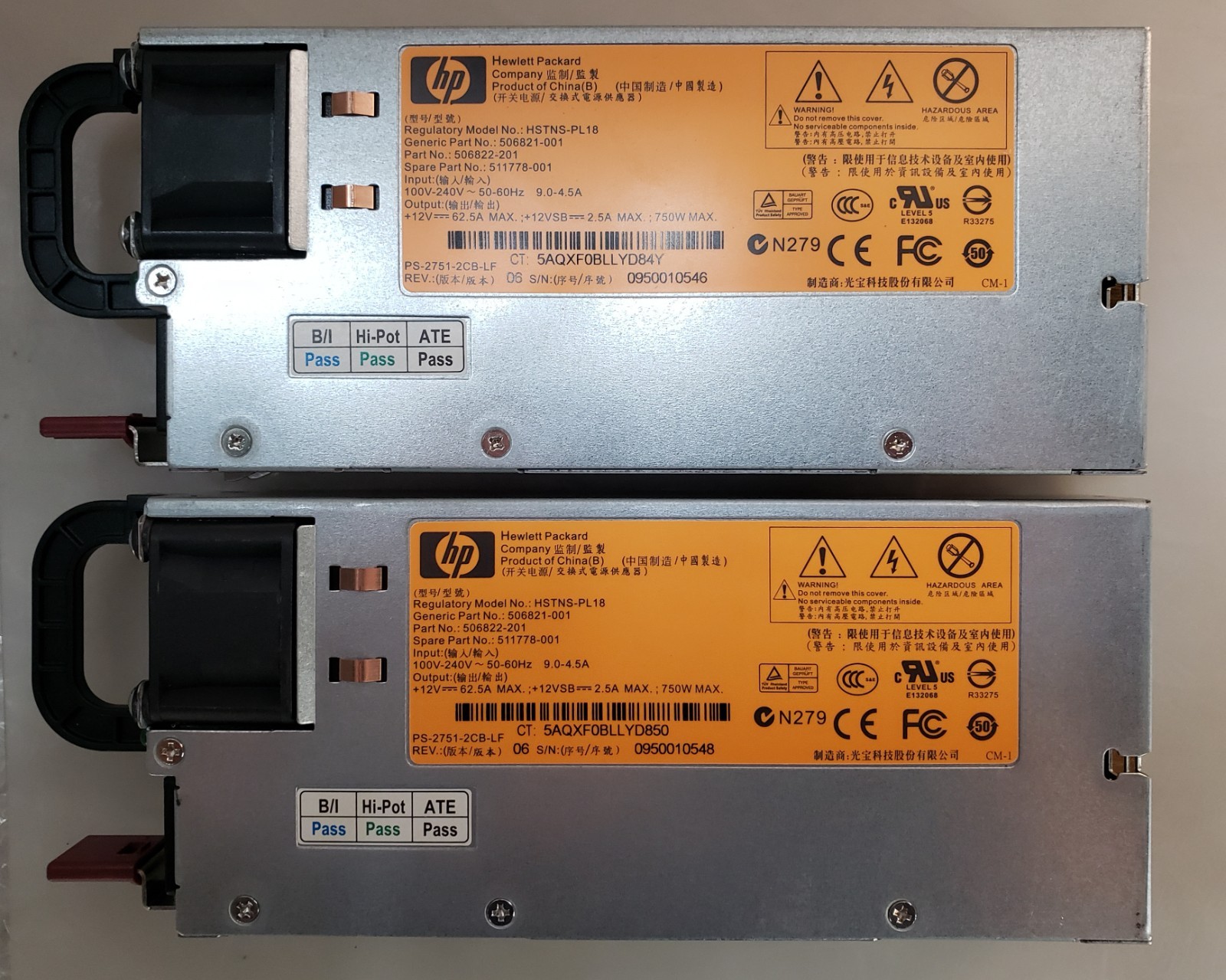 Pair of HP PS-2751-2CB-LF HSTNS-PL18 750W Power Supply