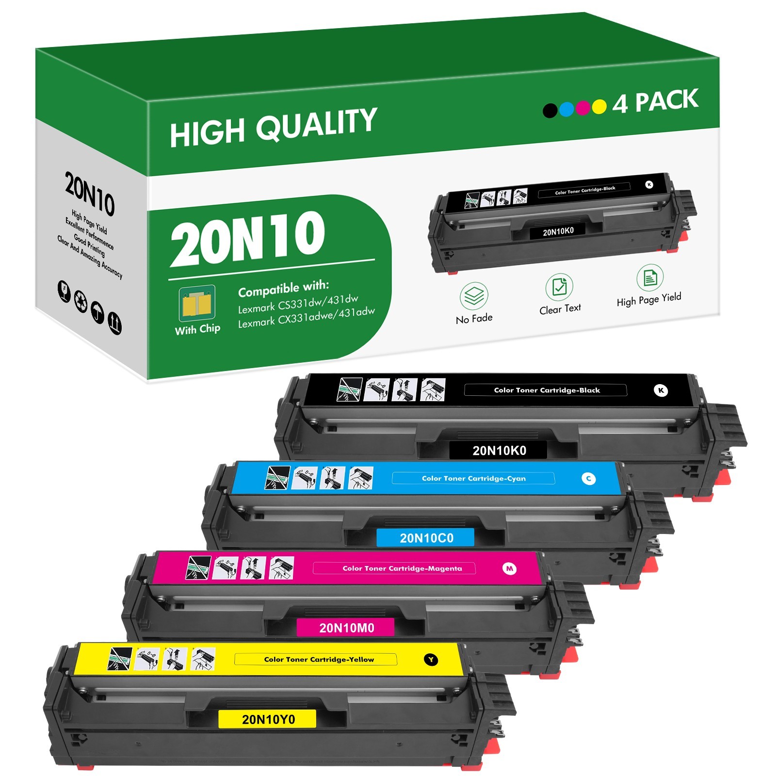 20N10 Toner Cartridge with Chip for Lexmark CS331, CX331, CS431 & CX431 Printers