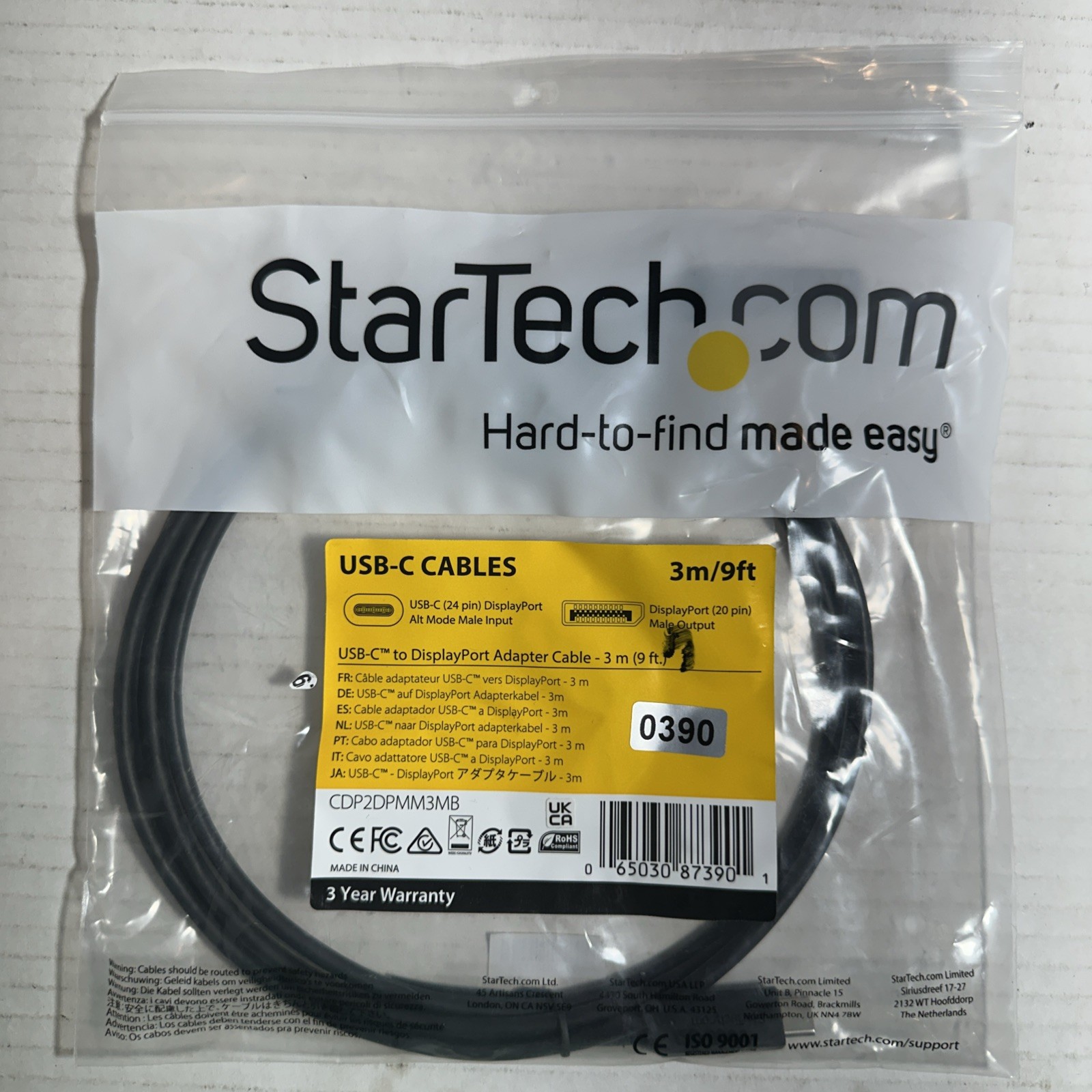 StarTech (6 ft.) USB-C to DisplayPort Cable - 4K 60Hz - Black