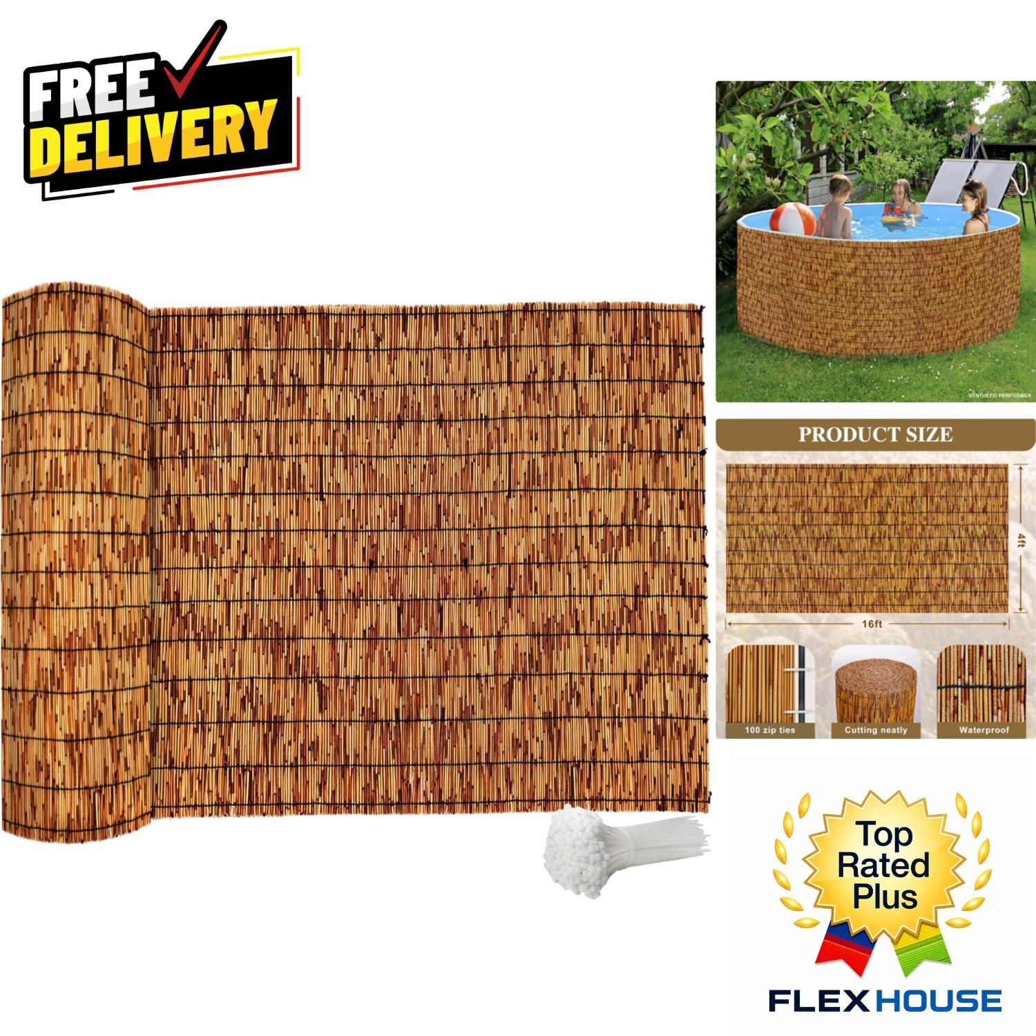 4x16 ft Bamboo Reed Fencing - Stylish Privacy Screen for Patios and Gardens