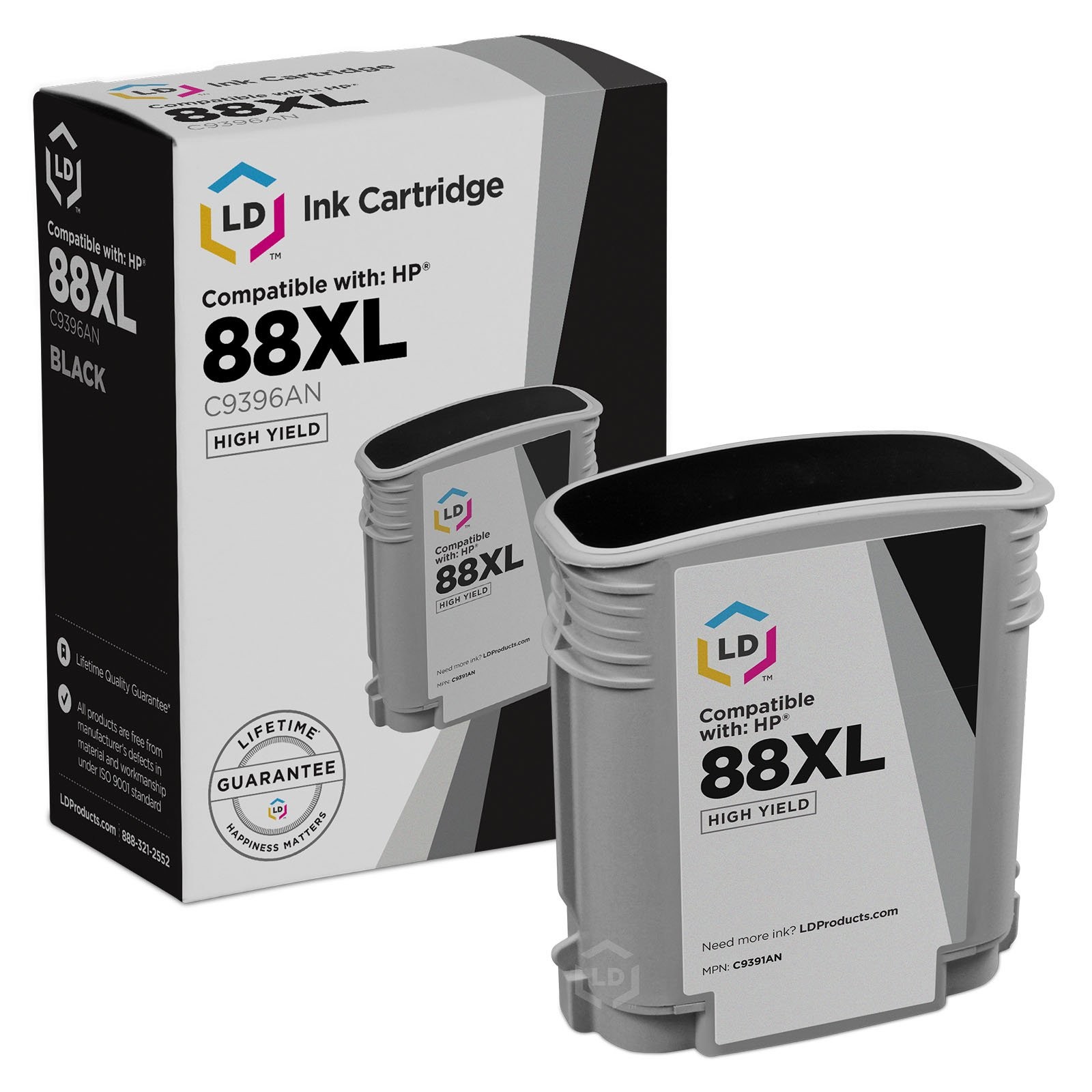 LD Products Replacement Black Ink Cartridge for HP 88XL / C9396AN HY
