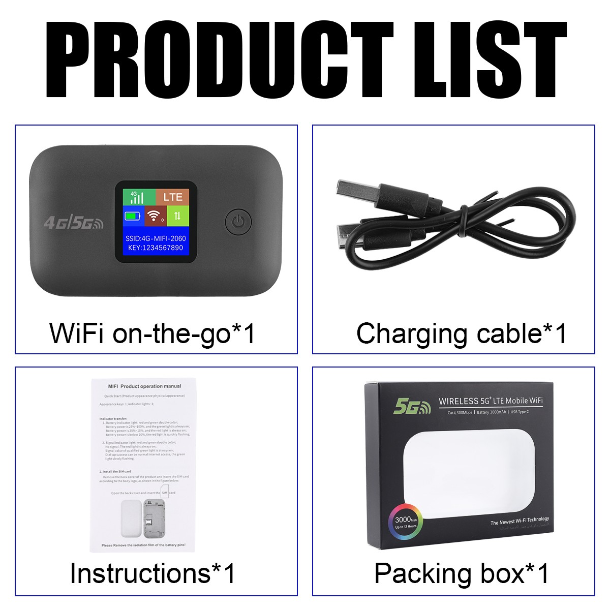 Unlocked Hotspot 4G/5G LTE Wireless WiFi Router Mobile Broadband MIFI LCD 3KmAh