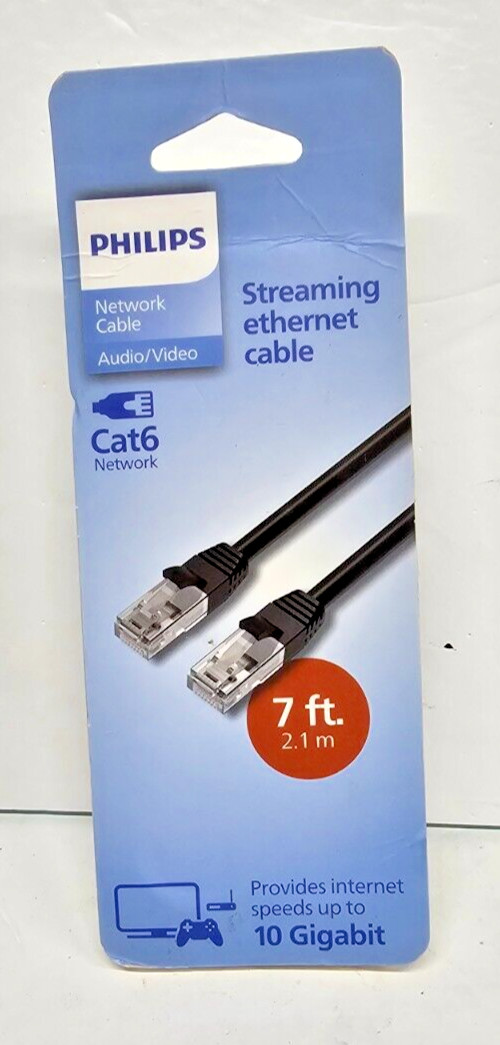 Philips Network Cable Streaming Ethernet Cable Audio/Video Cat6 Network 7ft