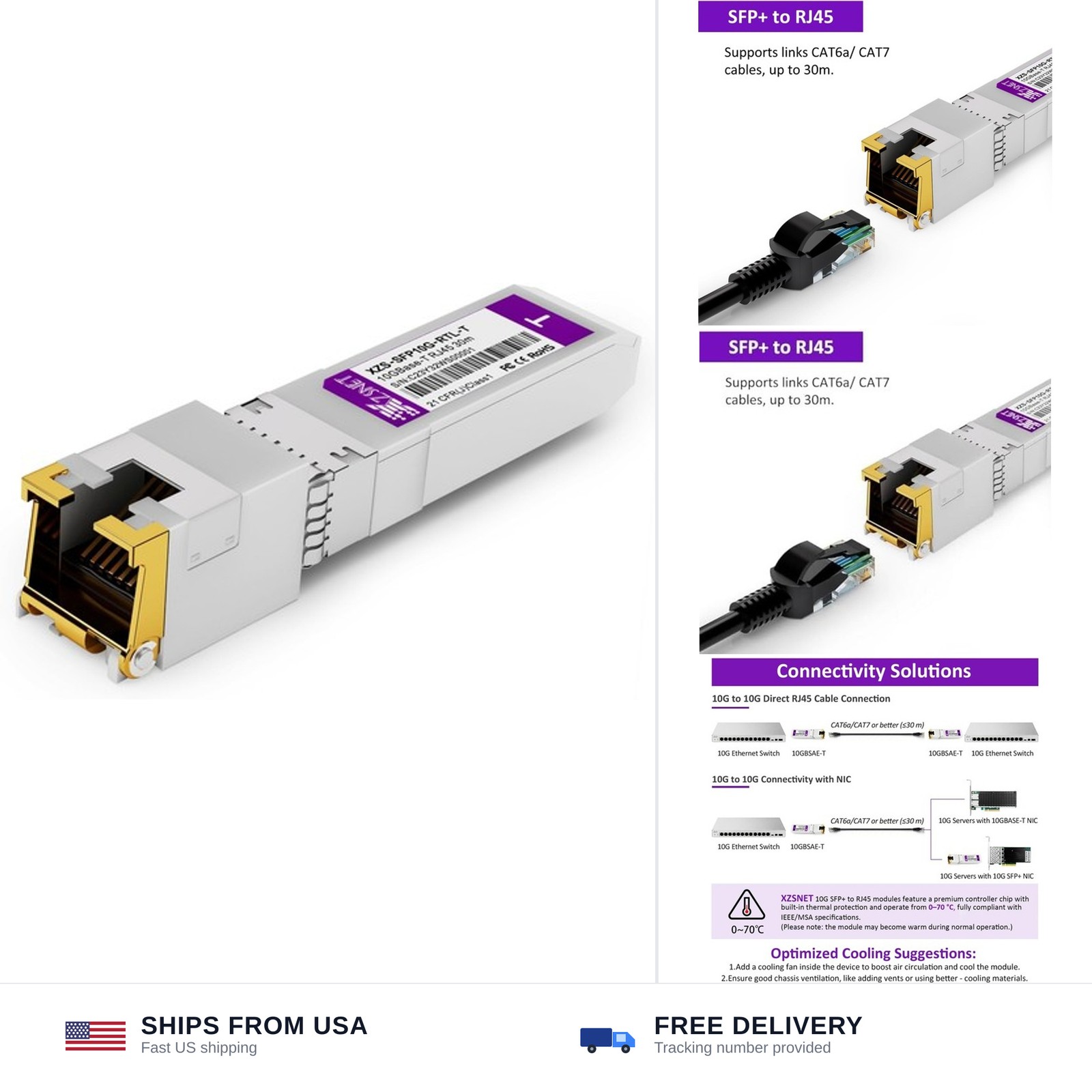 10GBASE-T SFP+ to RJ45 Transceiver, 1/2.5/5/10G Multi-Rate Copper SFP+ to Eth...
