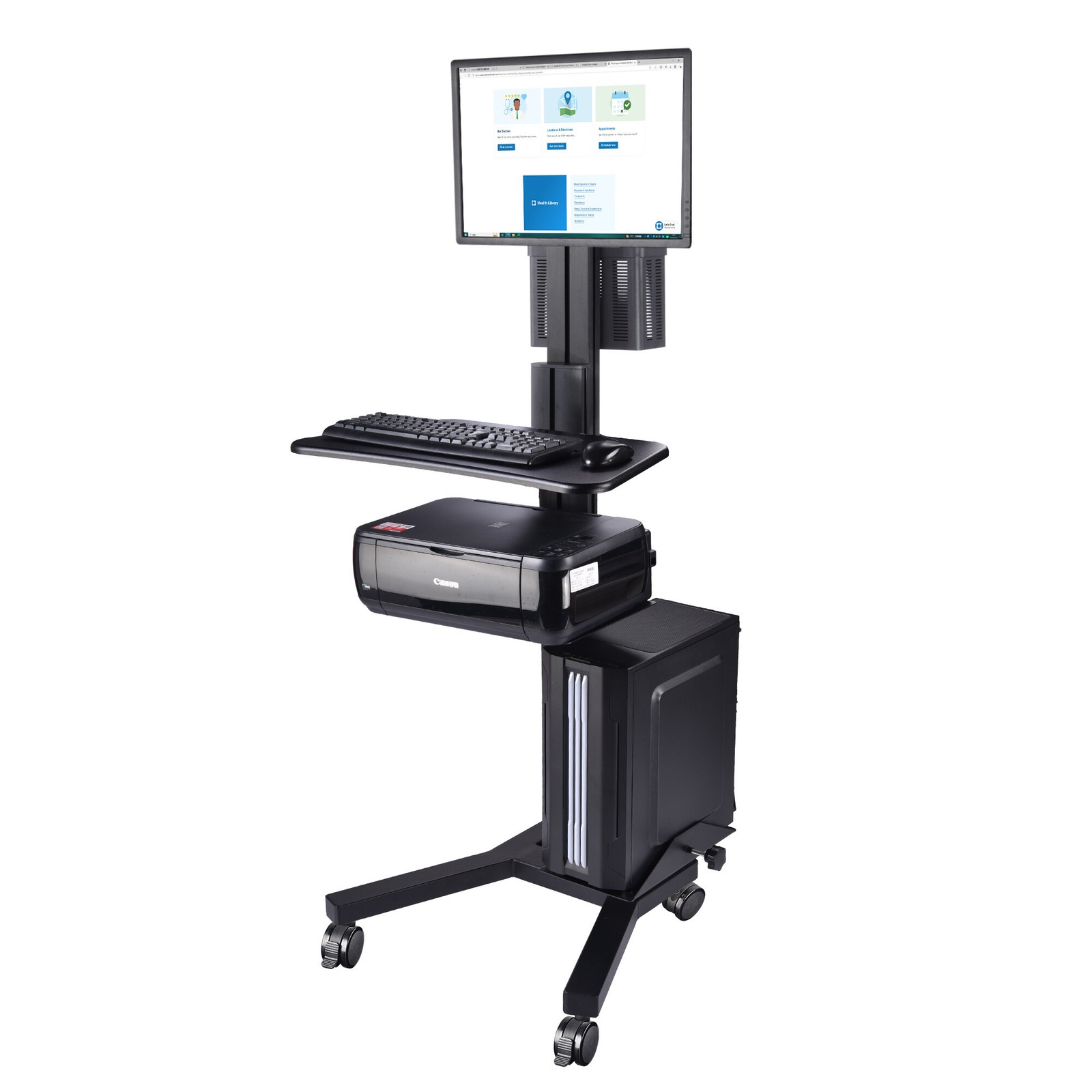 YesSources Mobile PC Cart Rolling Computer Workstation Adjustable Monitor Mount