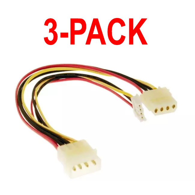 Molex 5.25 Extension + 3.5 4Pin Floppy Drive Power Cable Adapter (3-Pack)