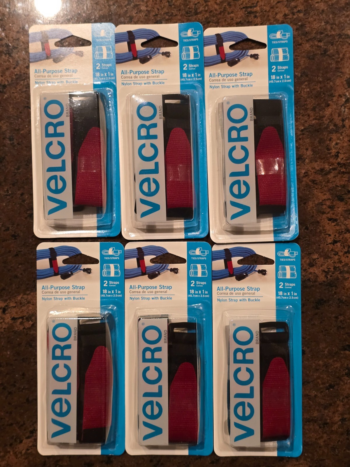 6 Velcro 90107 All Purpose Strap 18"L x 1"W Adjustable Bundle Storage Black 2pk