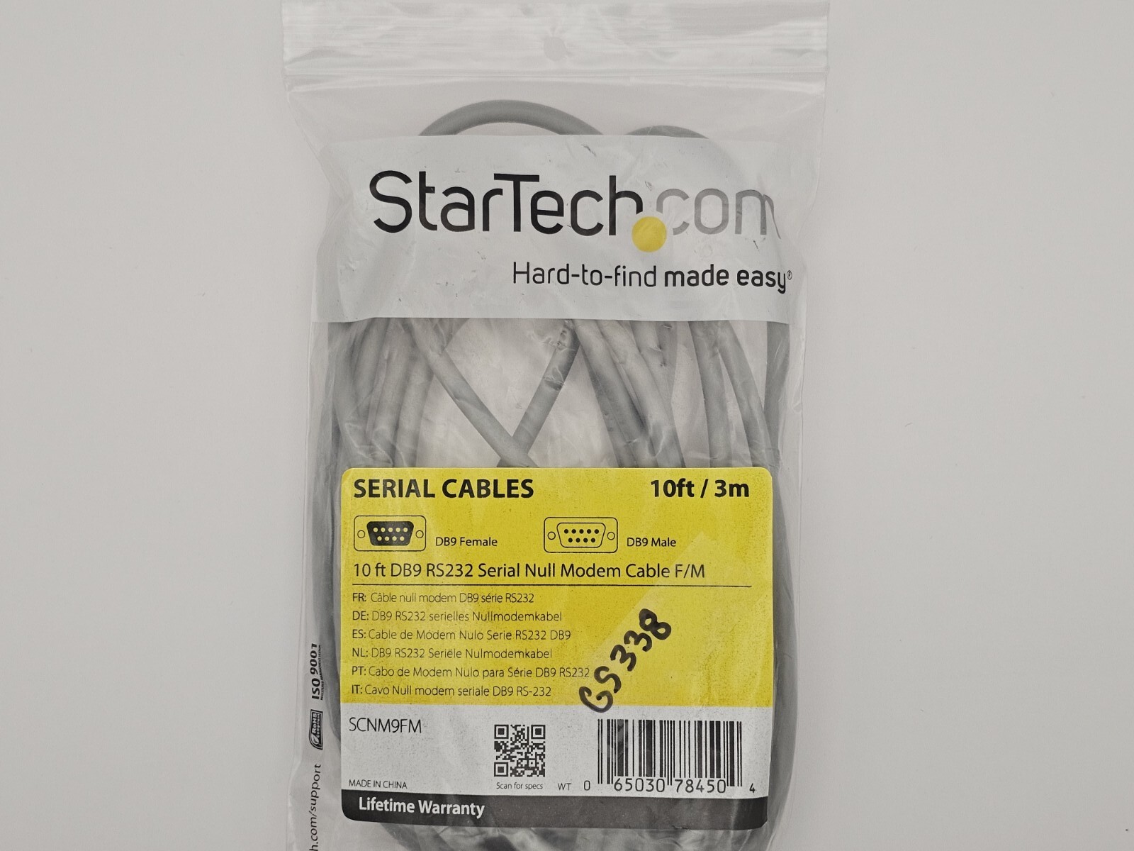 Null modem Cable StarTech.com 3m Gray DB9 RS232 Serial  - 10ft/3m M/F (GS338)