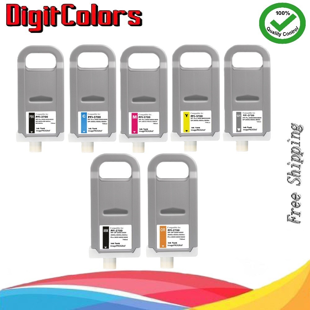 Set 7 PFI-3700 PFI-2700MBK Ink Tank for Canon IPF  GP-2600s GP-4600s GP-6600s