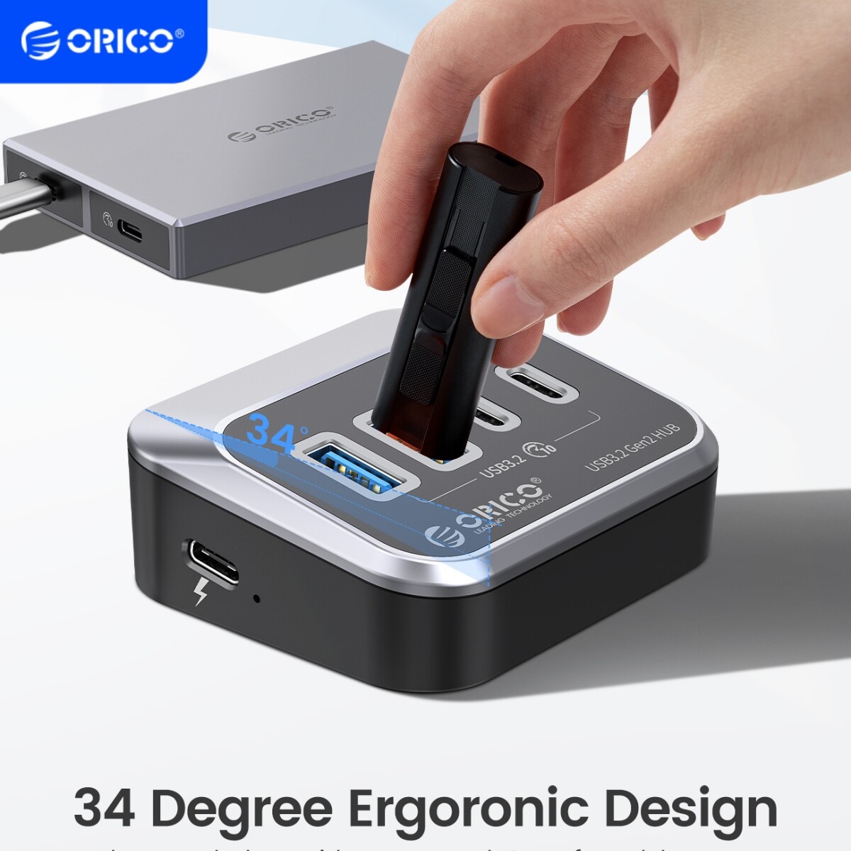 RICO 4 Port USB C Hub w/ 2 USB3.2 Gen2 10Gbps Splitter Adapter For Laptop 20Gbps