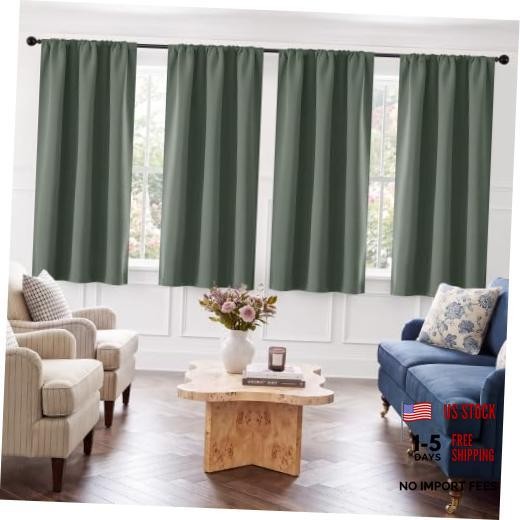Dark Green Blackout Curtains 63 Inch 37"W x 63"L (Pack of 4) Dark Sage Green