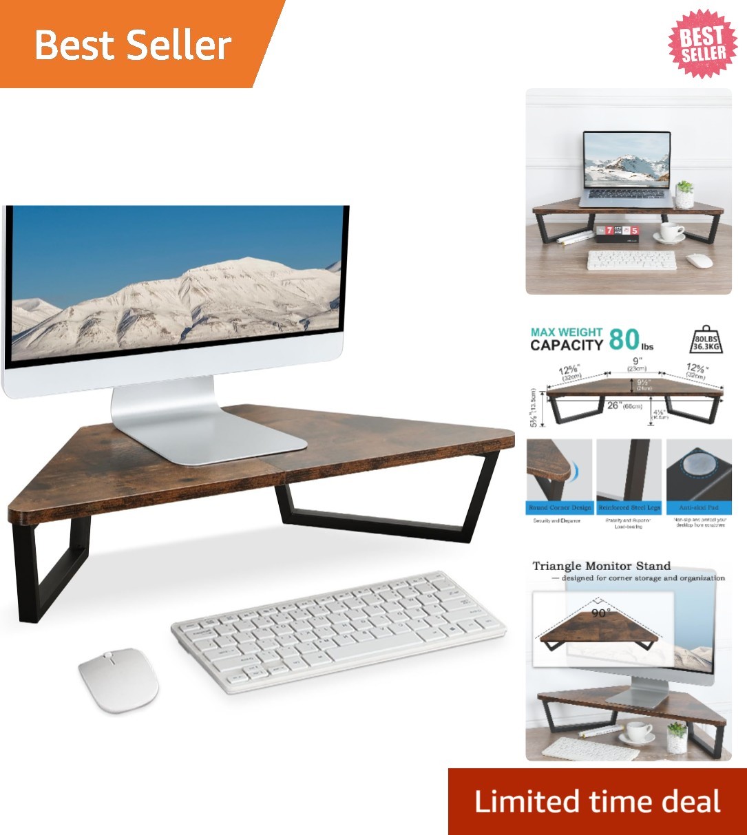 Elegant 26-Inch Triangle Monitor Stand Riser for Corner Desktop Organization