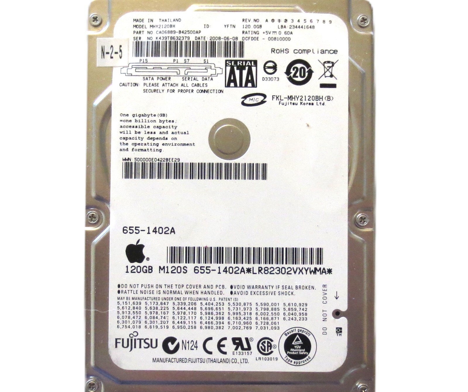 Fujitsu MHY2120BH CA06889-B42500AP 0CFD0E-0081000D (K43) Thailand 120gb 2008-06