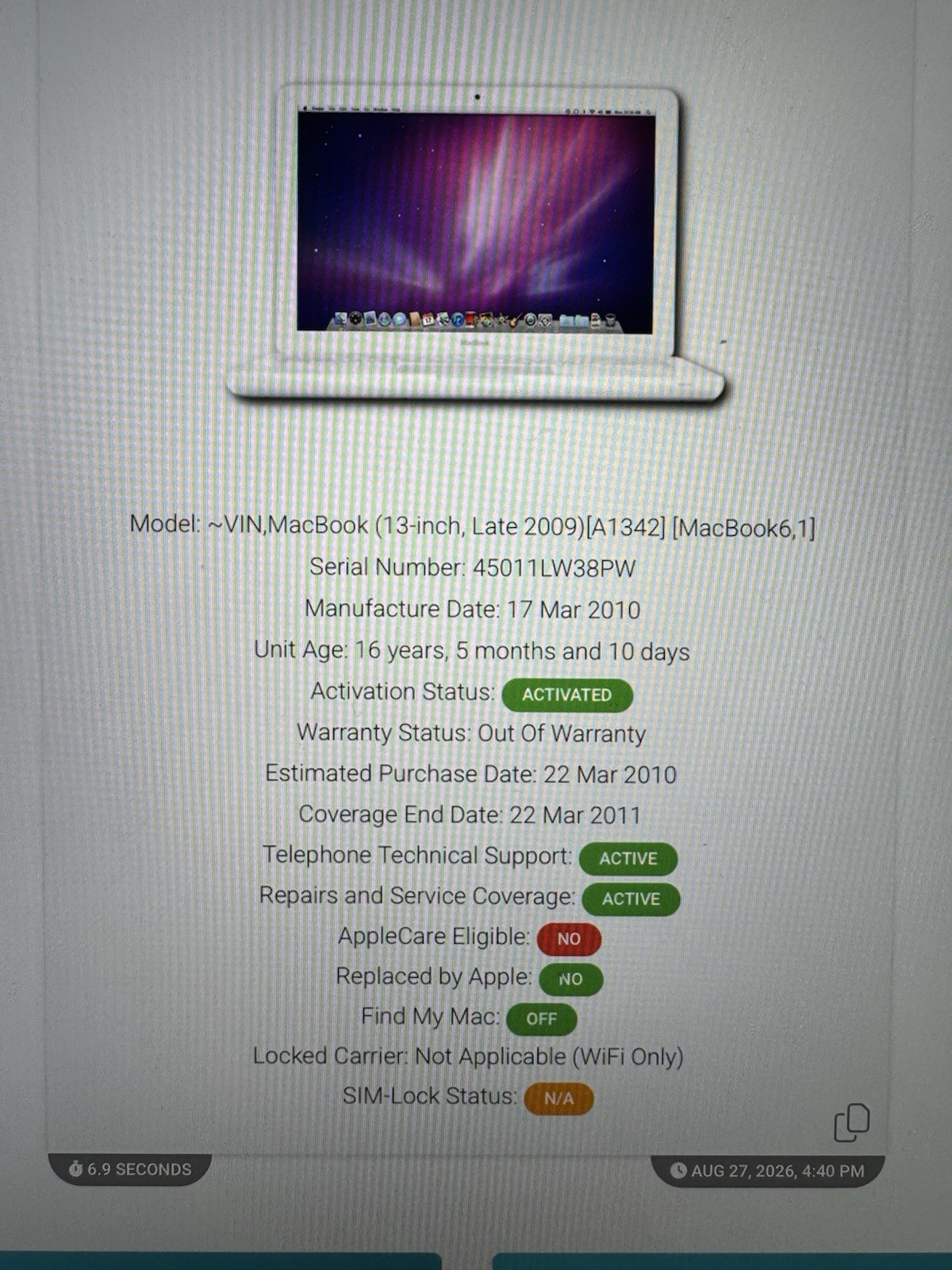 Apple MacBook A1342 Late 2009 Laptop For Parts / Repair - Find My Off - Untested