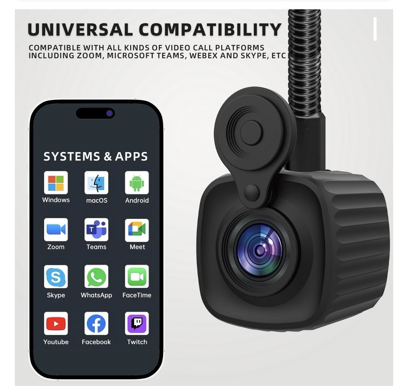4K Ultra HD Eye to Eye Cam Center Screen Webcam USB Plug & Play for Zoom Teams