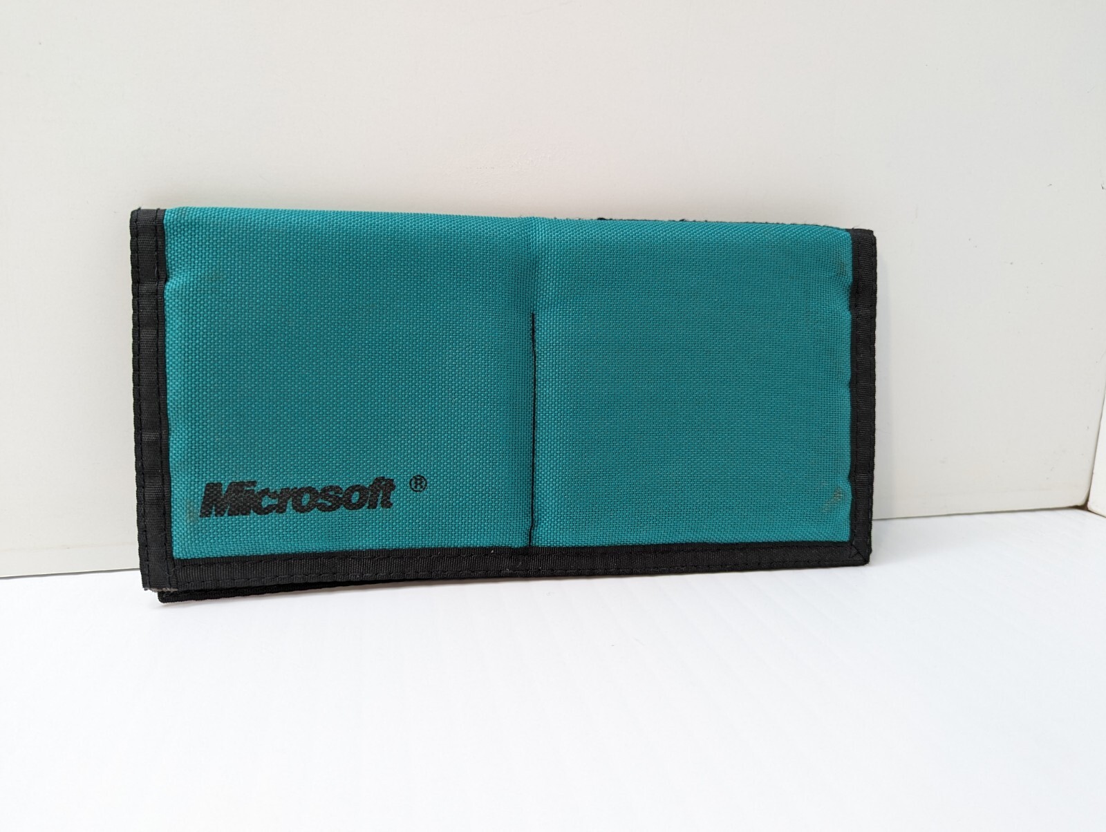 Vintage Microsoft 4 Pocket Foldable Hook And Loop Soft Case Teal Green 9"X9" HTF