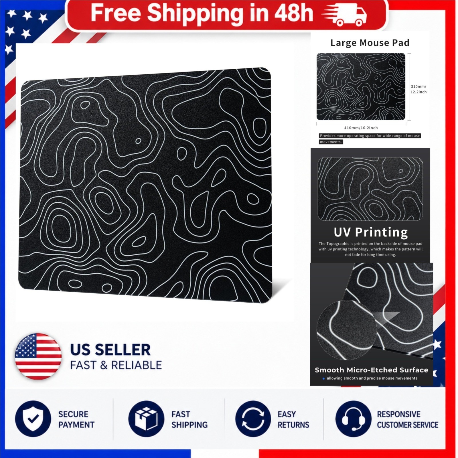 XVX Glass Gaming Mouse Pad, Large Hard Mouse Mat 16.2" x 12.2", Black