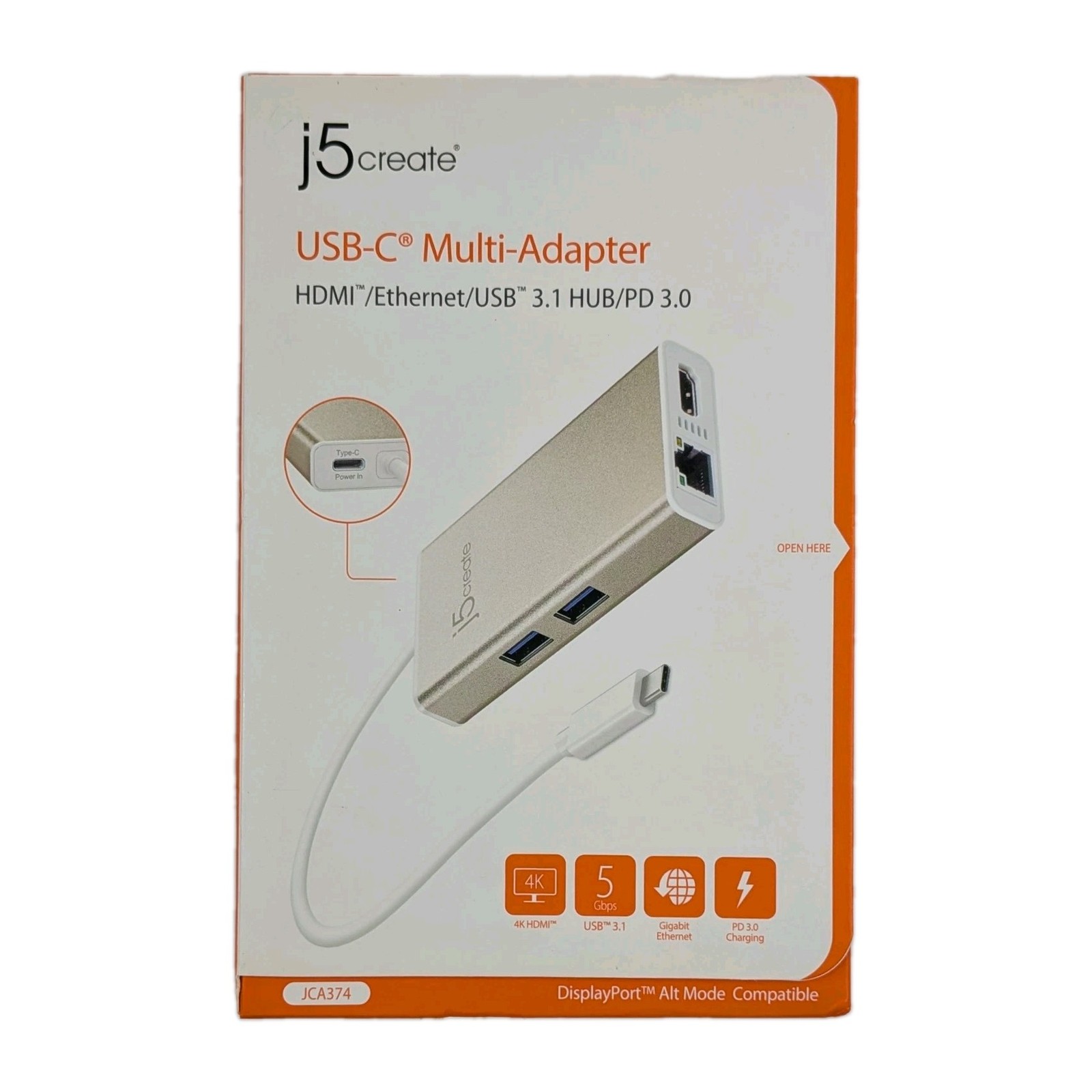 j5create USB-C Multi-Adapter HDMI/Ethernet/USB 3.1 HUB/PD 3.0 JCA374