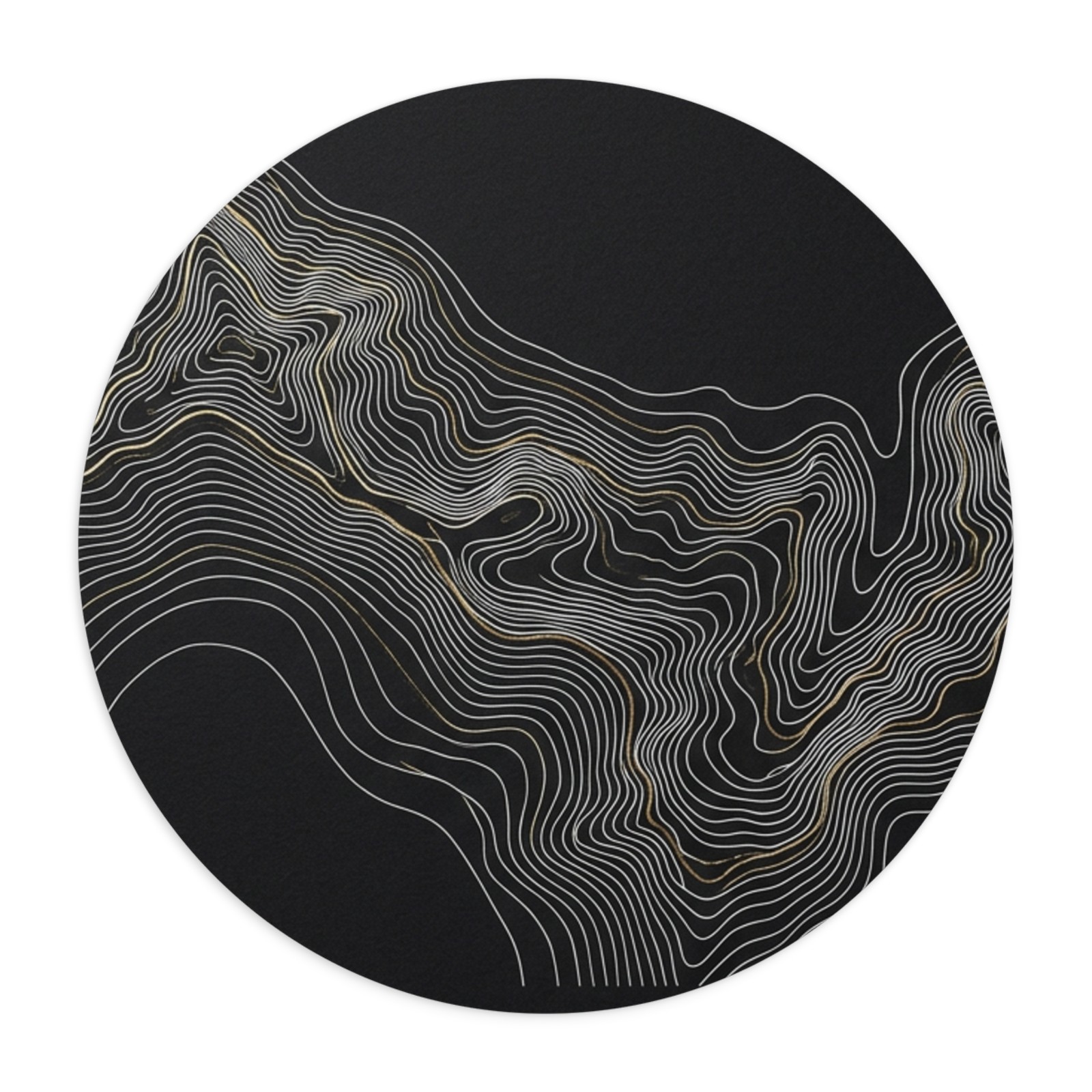 Abstract Topographic Lines Mouse Pad | Black Gold Contour