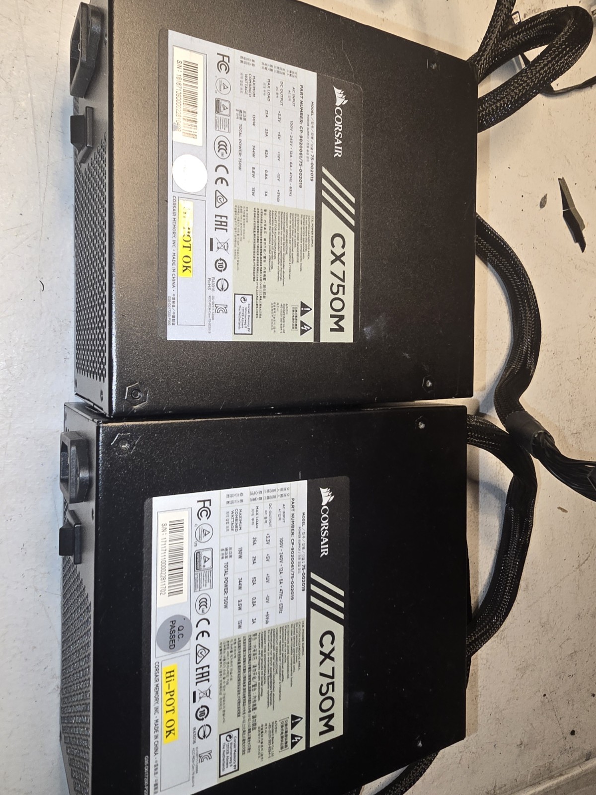 Lot of 2 Corsair CX750M 750W 80+ Bronze Semi-Modular Power Supplies – Untested –