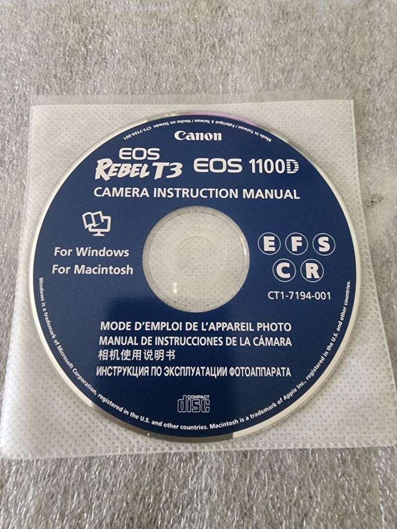 Genuine Canon EOS Rebel T3 EOS 1100D Camera Instruction Manual CD-ROM CT1-7194-0