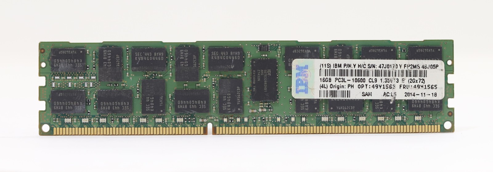 IBM 16GB PC3L-10600R DDR3-1333 ECC REG Server Memory FRU P/N: 49Y1565 Tested