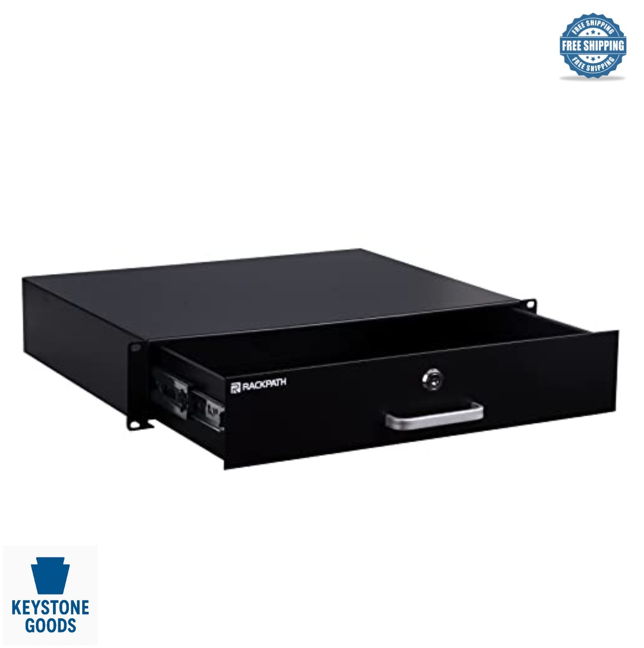 2U Rack Mount Drawer 19 Inch Steel Black Lock and Key for Server Cabinet DJ