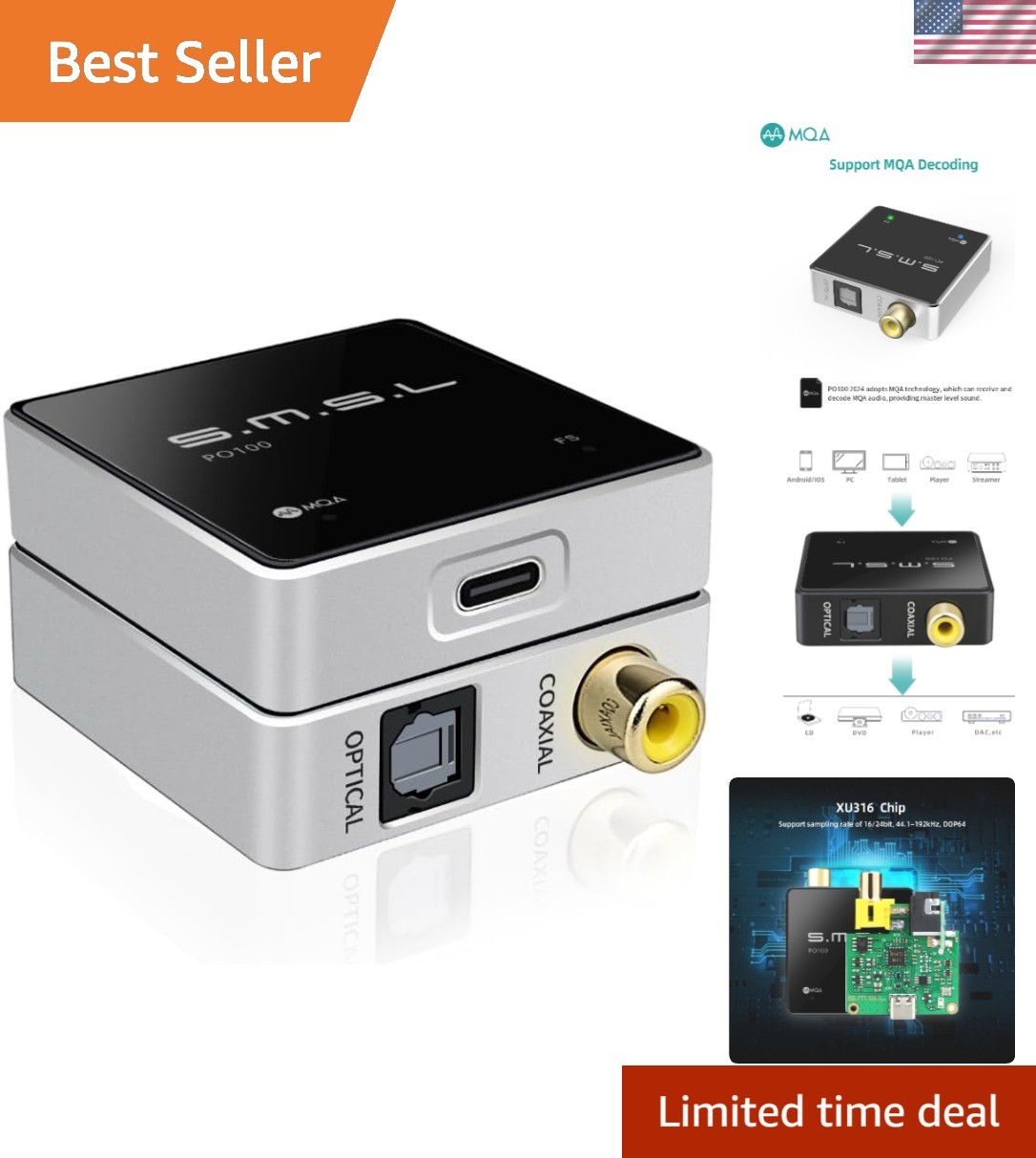 User-Friendly PO100 USB to Optical Adapter - 192kHz, Compatible with Phones