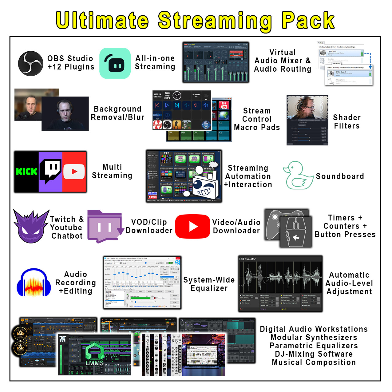 Ultimate Streaming Pack (46 Professional Streaming & Media Tools) (USB or DVD)