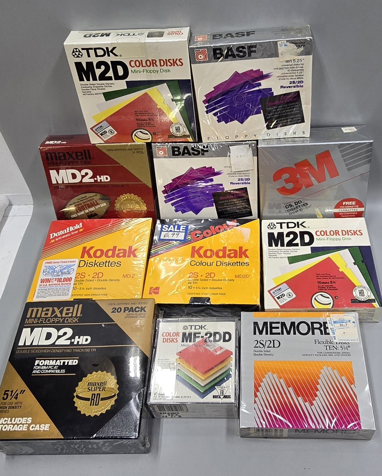 Vintage Floppy Disk Lot 5.25" 3.5" DS DD HD Maxell Kodak TDK BASF 3M Memorex New