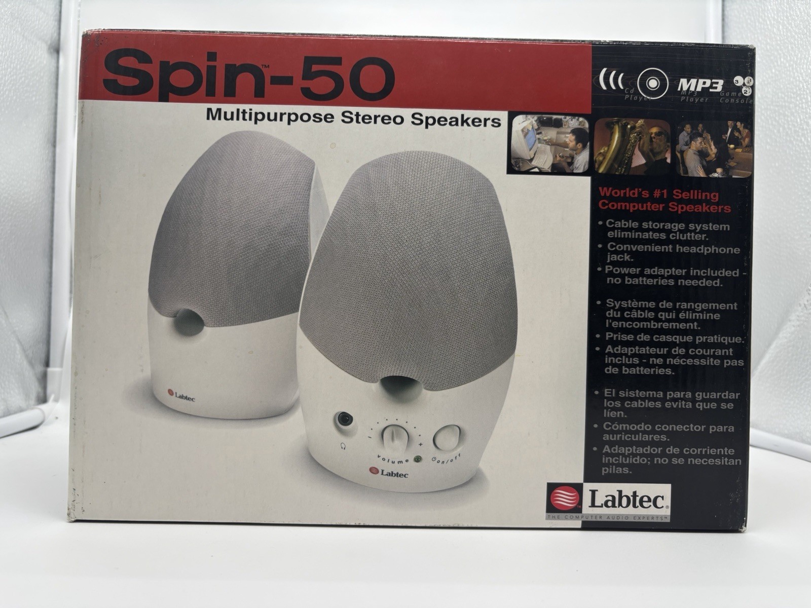 Labtec Spin-50 Multipurpose Computer Stereo Speakers White NEW NIB