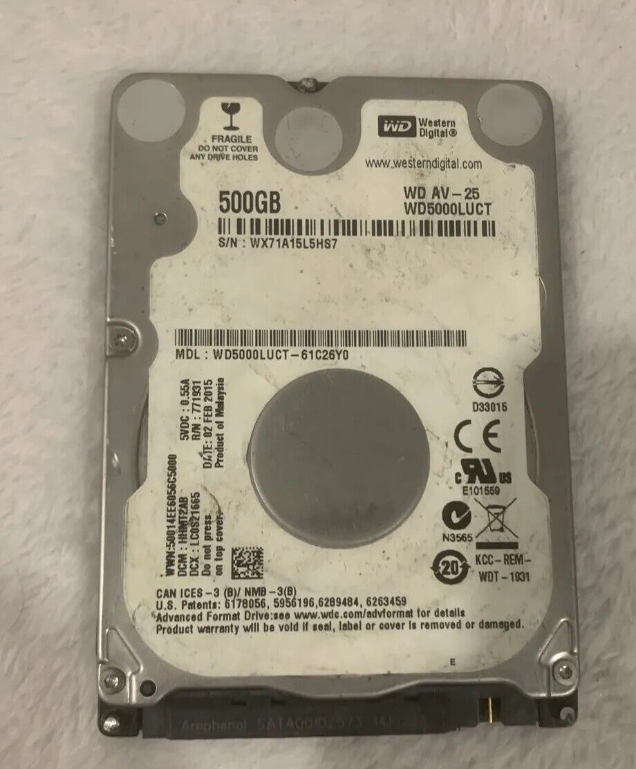 Western Digital WD5000LUCT 500GB 2.5 Laptop Hard Drive Thin 7MM PS3 PS4 XBOX AV